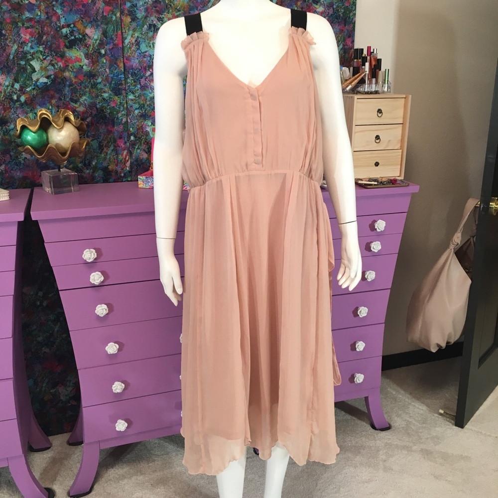 Vera Wang Ballet Pink Peach Chiffon Button Dress - Picture 2 of 11